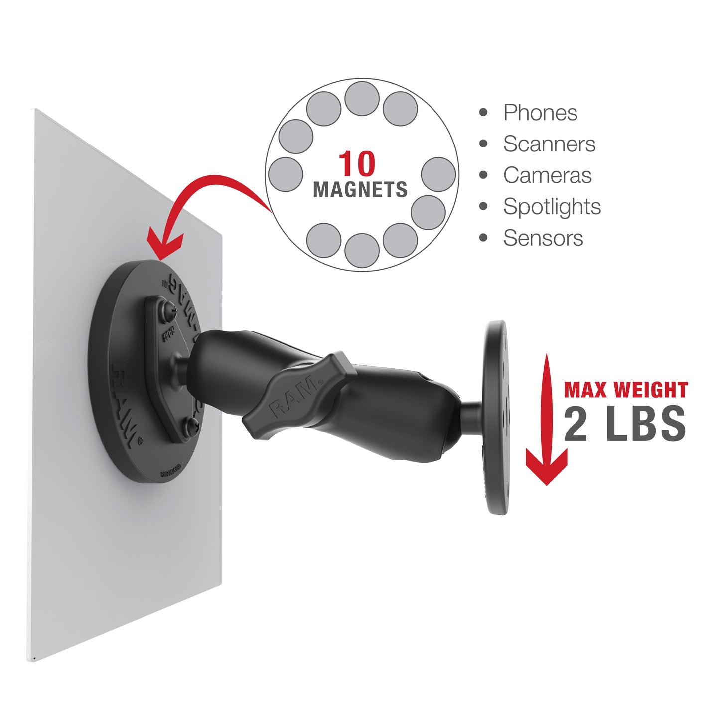 RAM® Tough-Mag™ 88MM Diameter Magnetic Ball Base - B Size