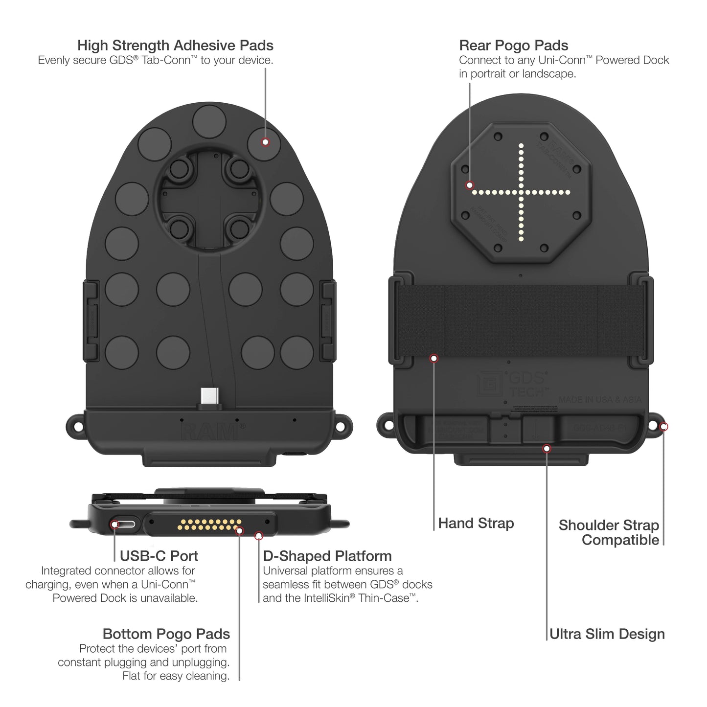 GDS® Tab-Conn™ for Tablets Without Case (D Shape & Rear Pogo Pads)