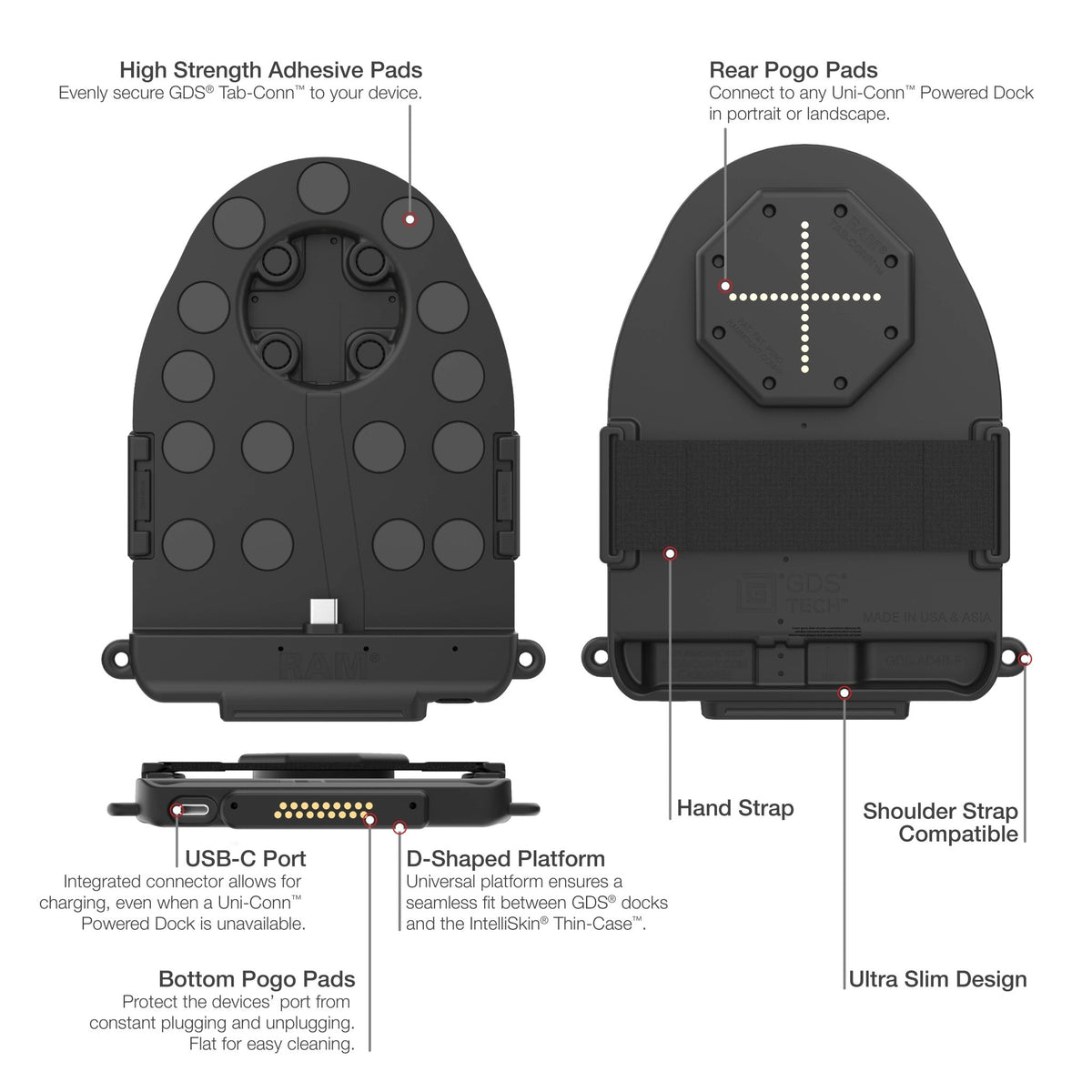 GDS® Tab-Conn™ for Tablets Without Case (D Shape & Rear Pogo Pads)
