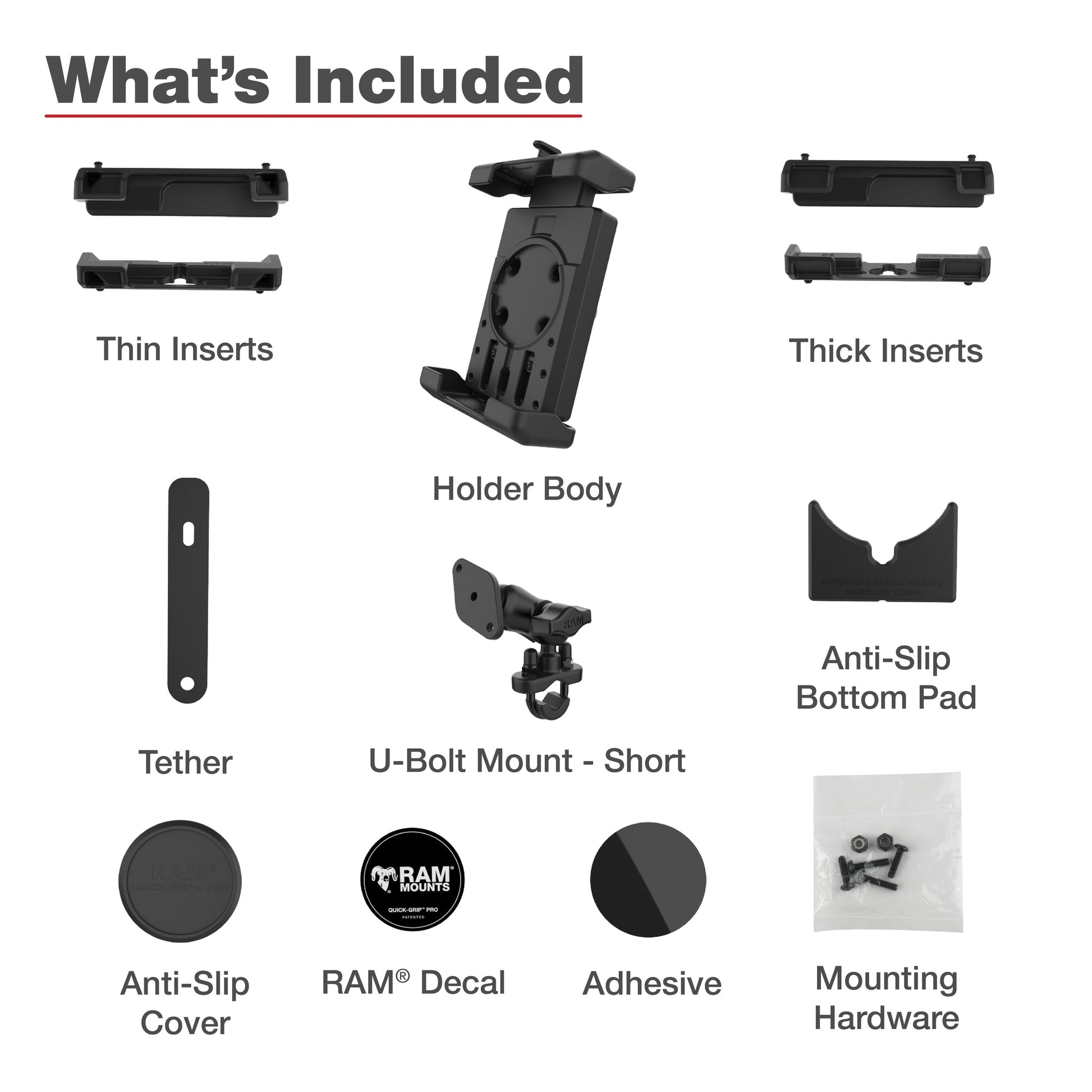 RAM® Quick-Grip™ Pro XL Phone Mount with Handlebar U-Bolt Base - Short