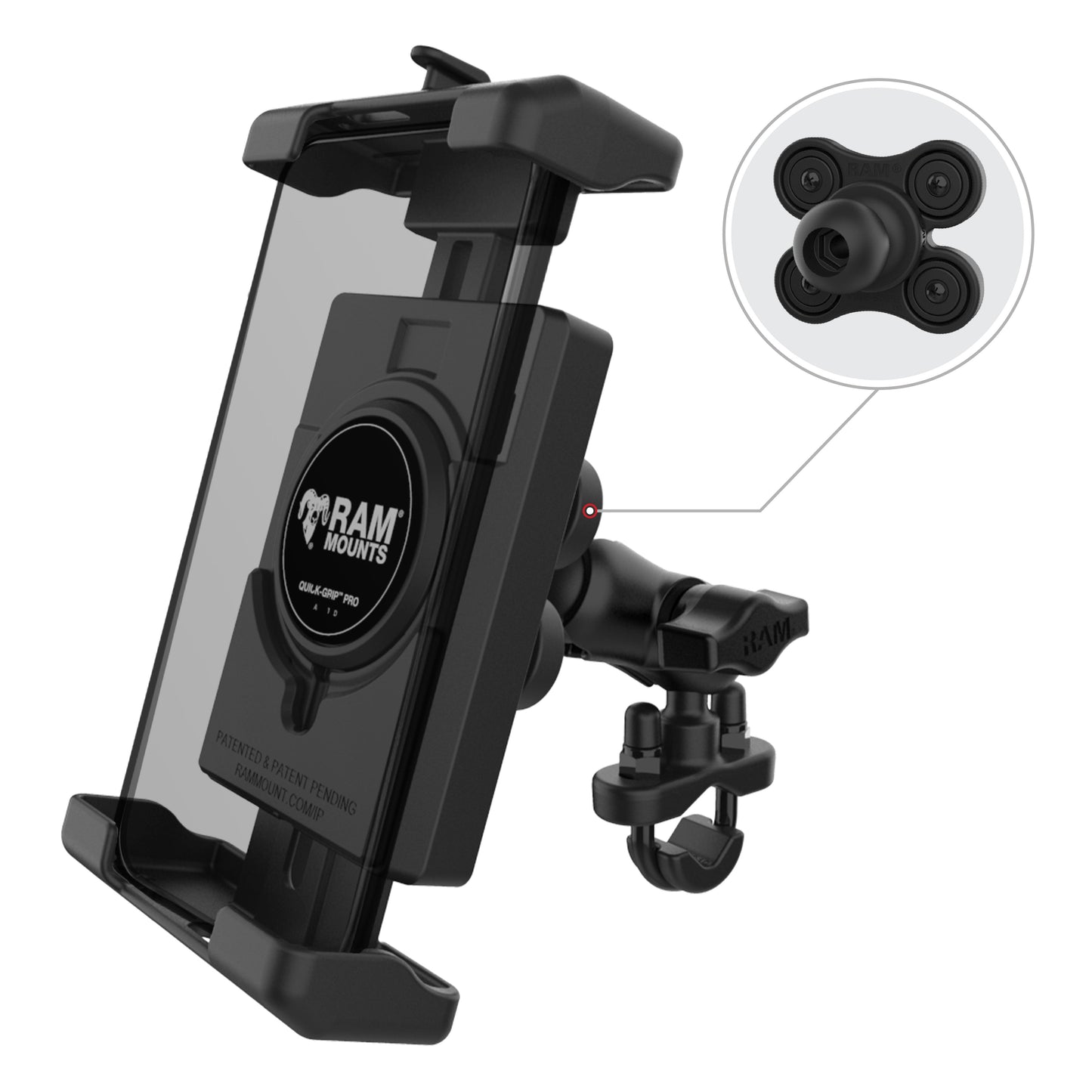 RAM® Quick-Grip™ Pro XL Vibration Damping Phone Mount with U-Bolt Base