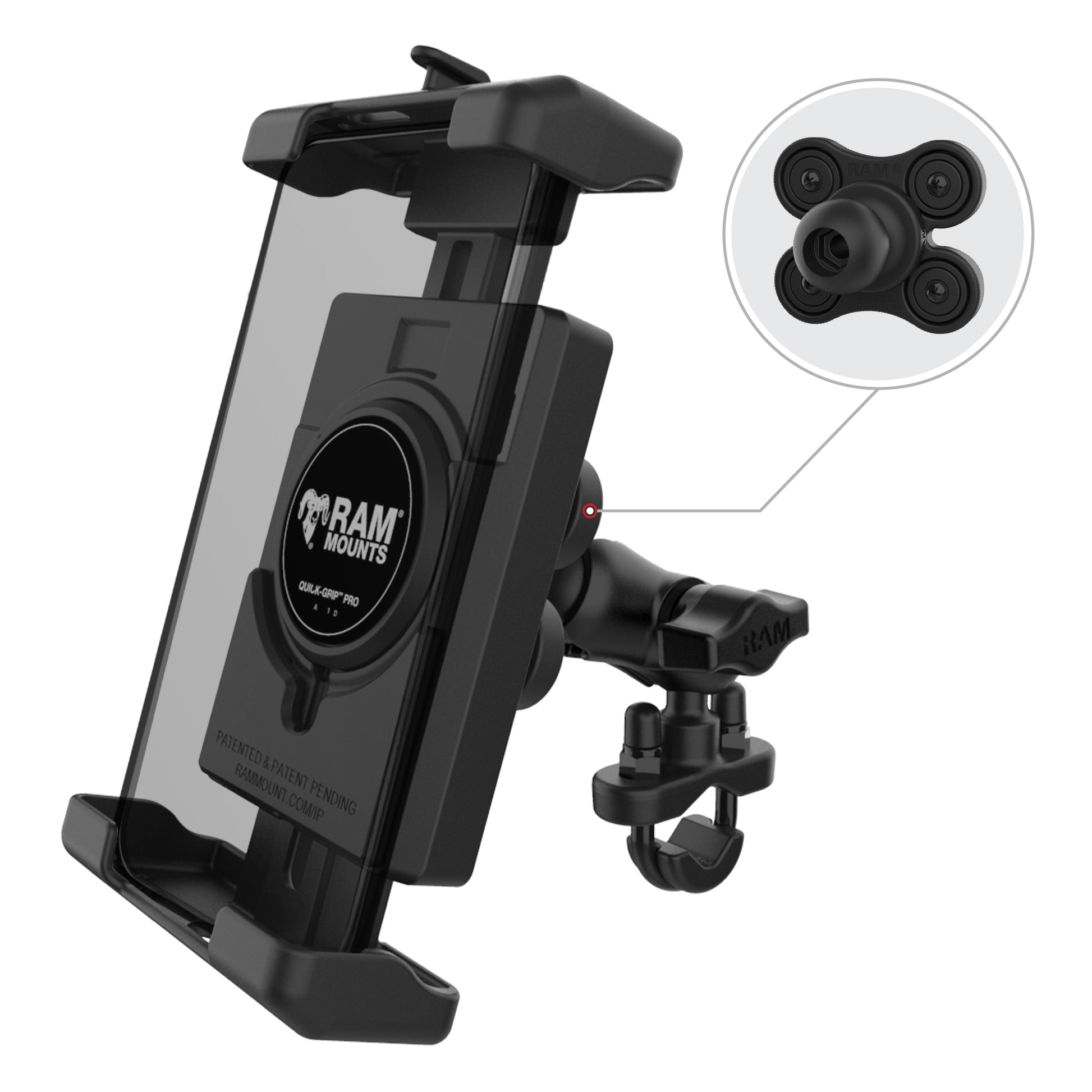 RAM® Quick-Grip™ Pro XL Vibration Damping Phone Mount with U-Bolt Base