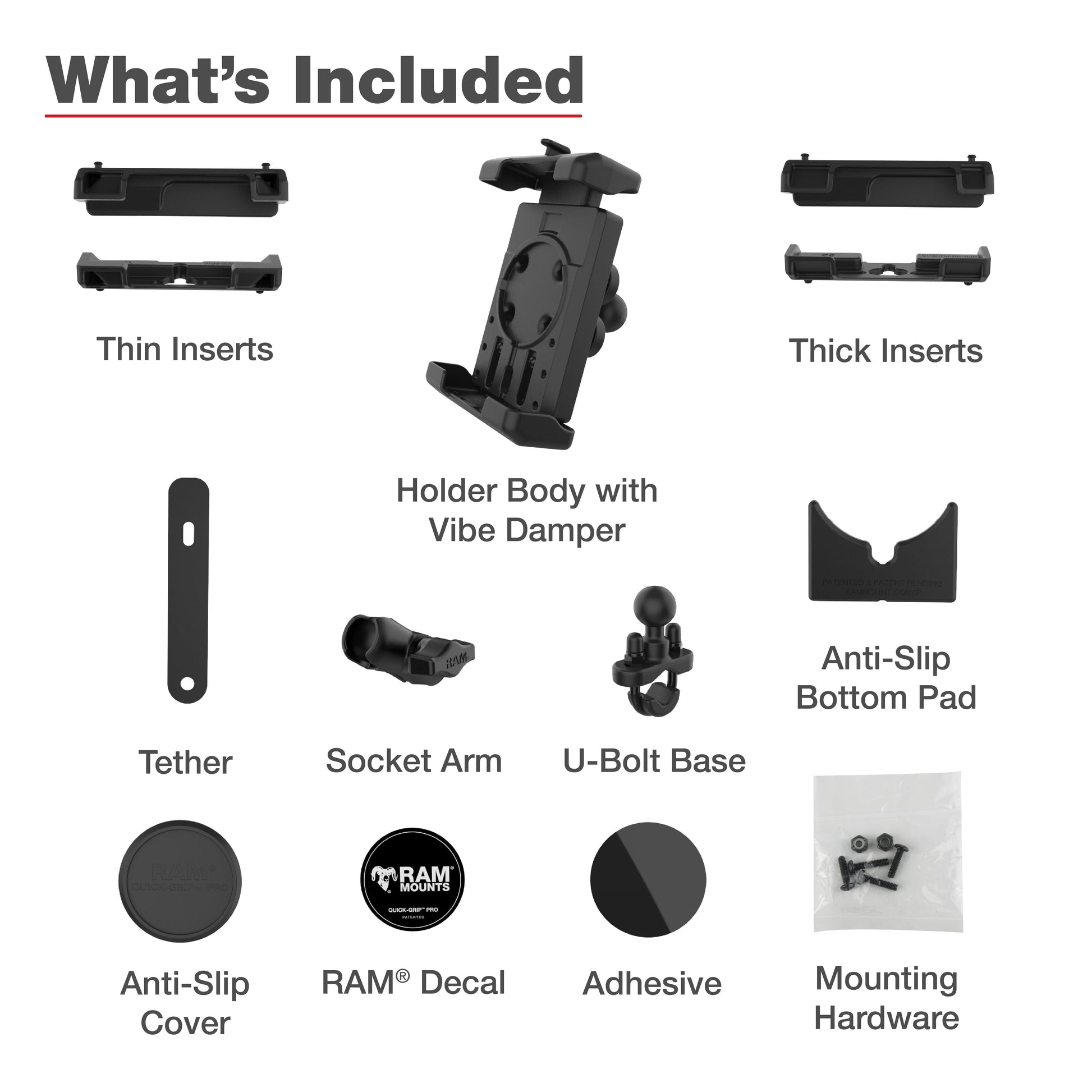 RAM® Quick-Grip™ Pro XL Vibration Damping Phone Mount with U-Bolt Base