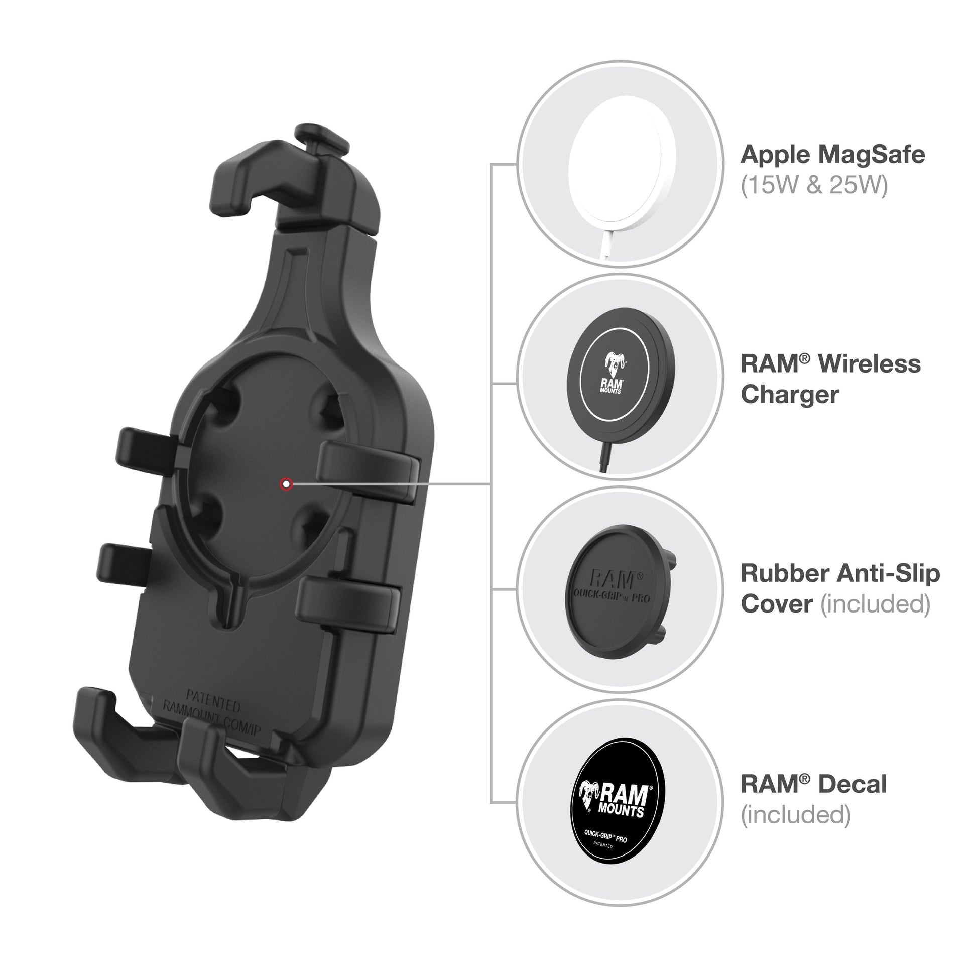 RAM® Quick-Grip™ Pro Phone Mount with Handlebar U-Bolt Base - Medium