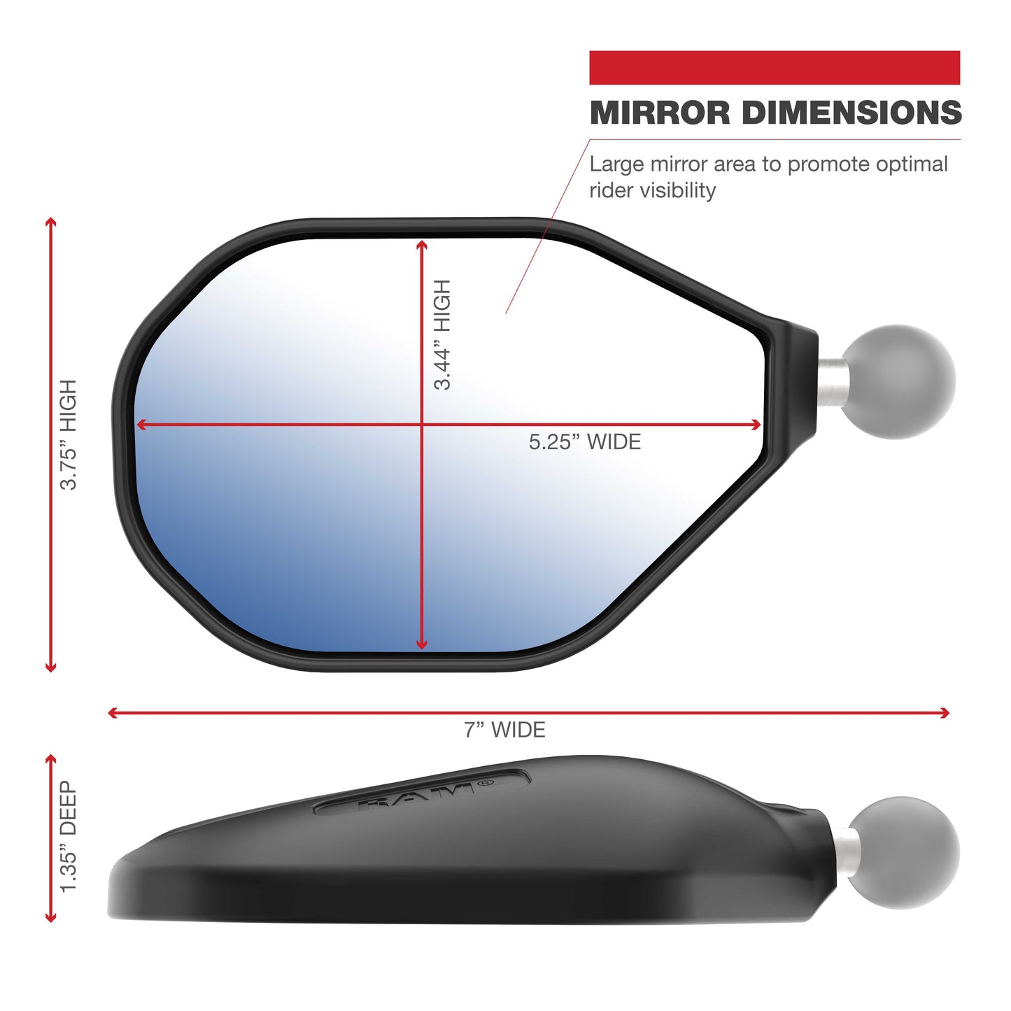 RAM® Tough-Mirror™ Kit with M10-1.25 Bases - Medium Arm