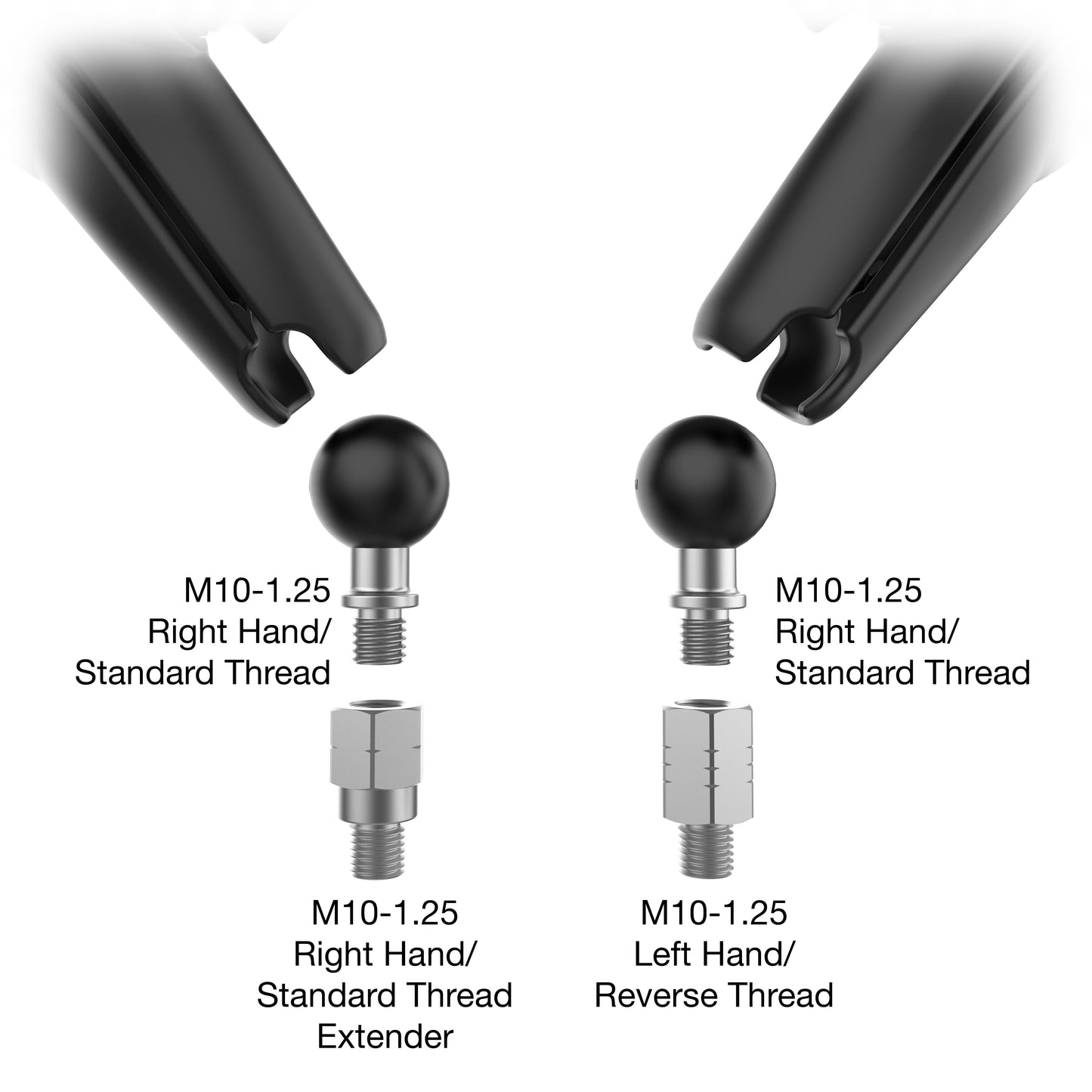 RAM® Tough-Mirror™ Kit with M10-1.25 Bases + Reverse Adapter - Long Arm