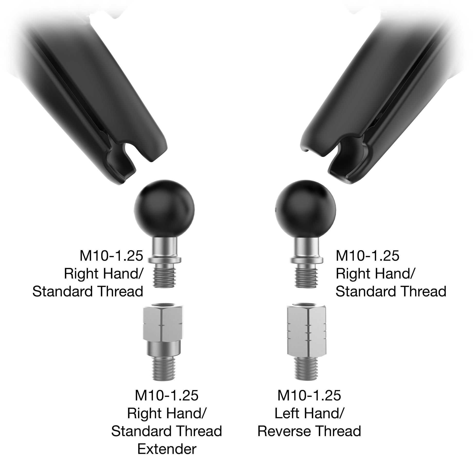 RAM® Tough-Mirror™ Kit with M10-1.25 Bases + Reverse Adapter - Long Arm
