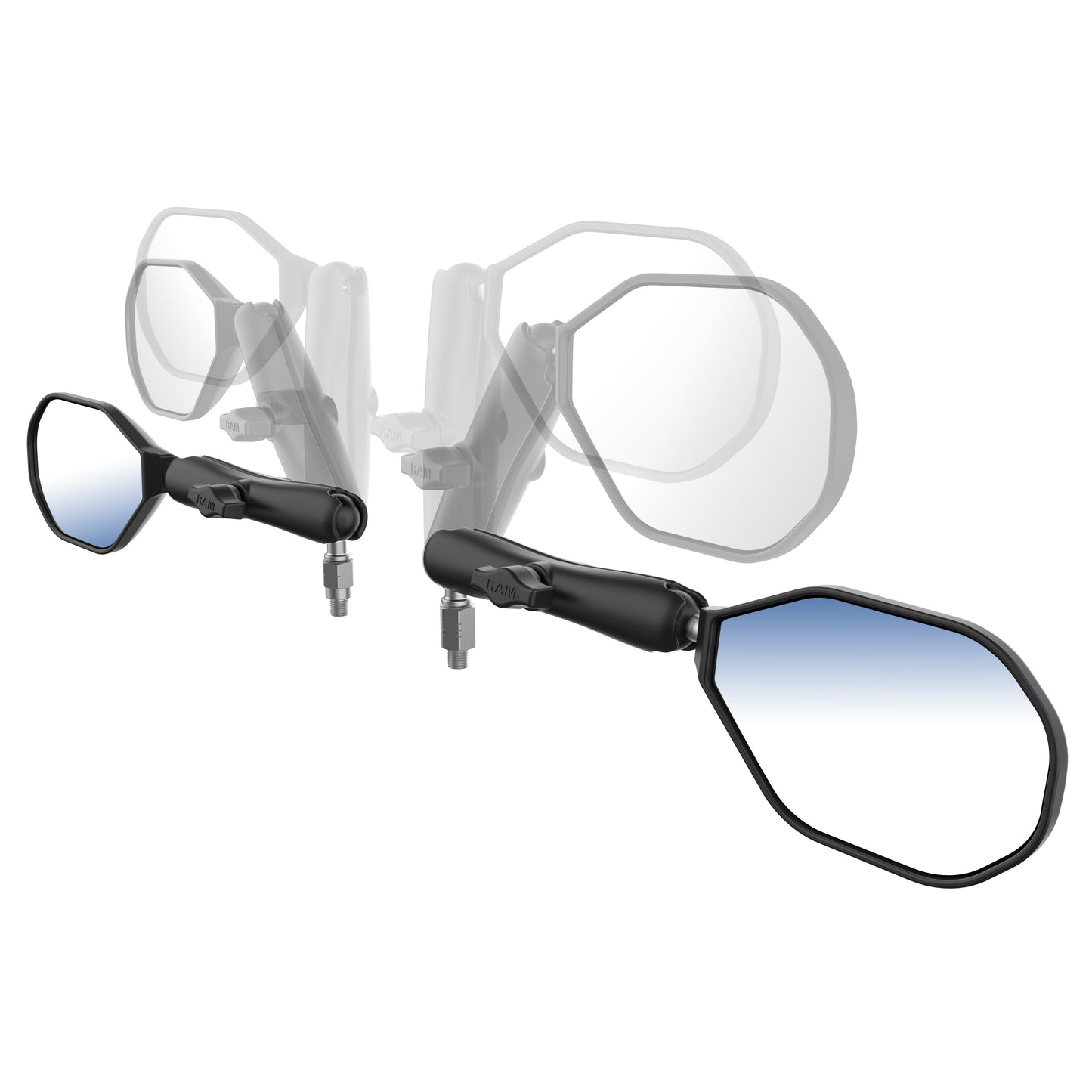 RAM® Tough-Mirror™ Kit with M10-1.25 Bases + Reverse Adapter - Long Arm
