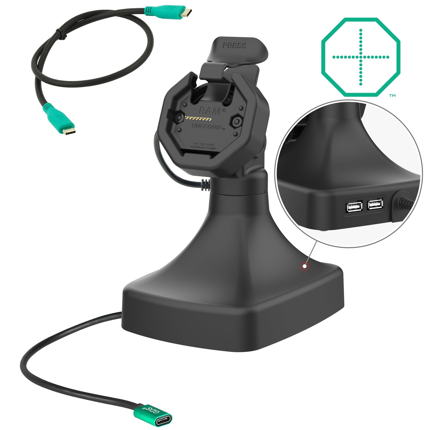 GDS® Uni-Conn™ Powered Tilt & Swivel Dock with USB-C + Data