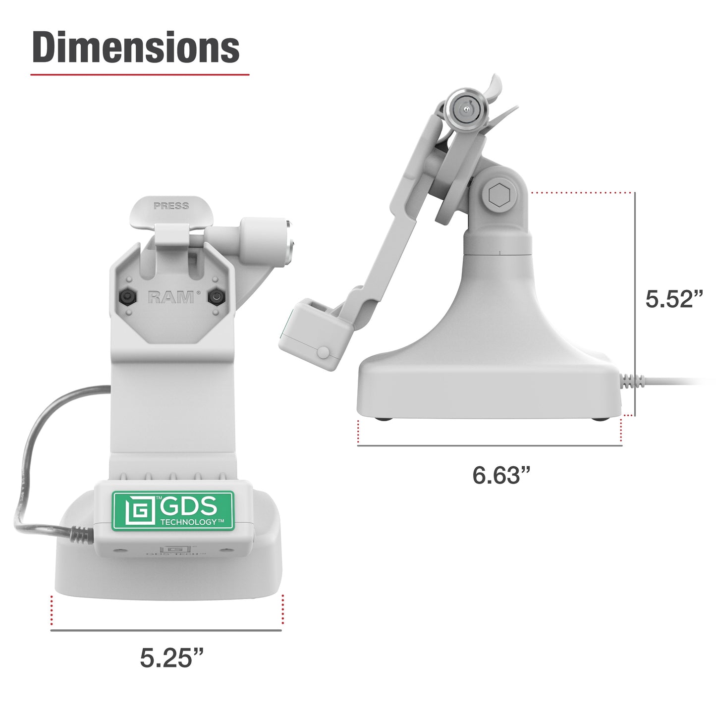 GDS® Uni-Conn™ Locking Tilt & Swivel Dock with USB-C - Gray