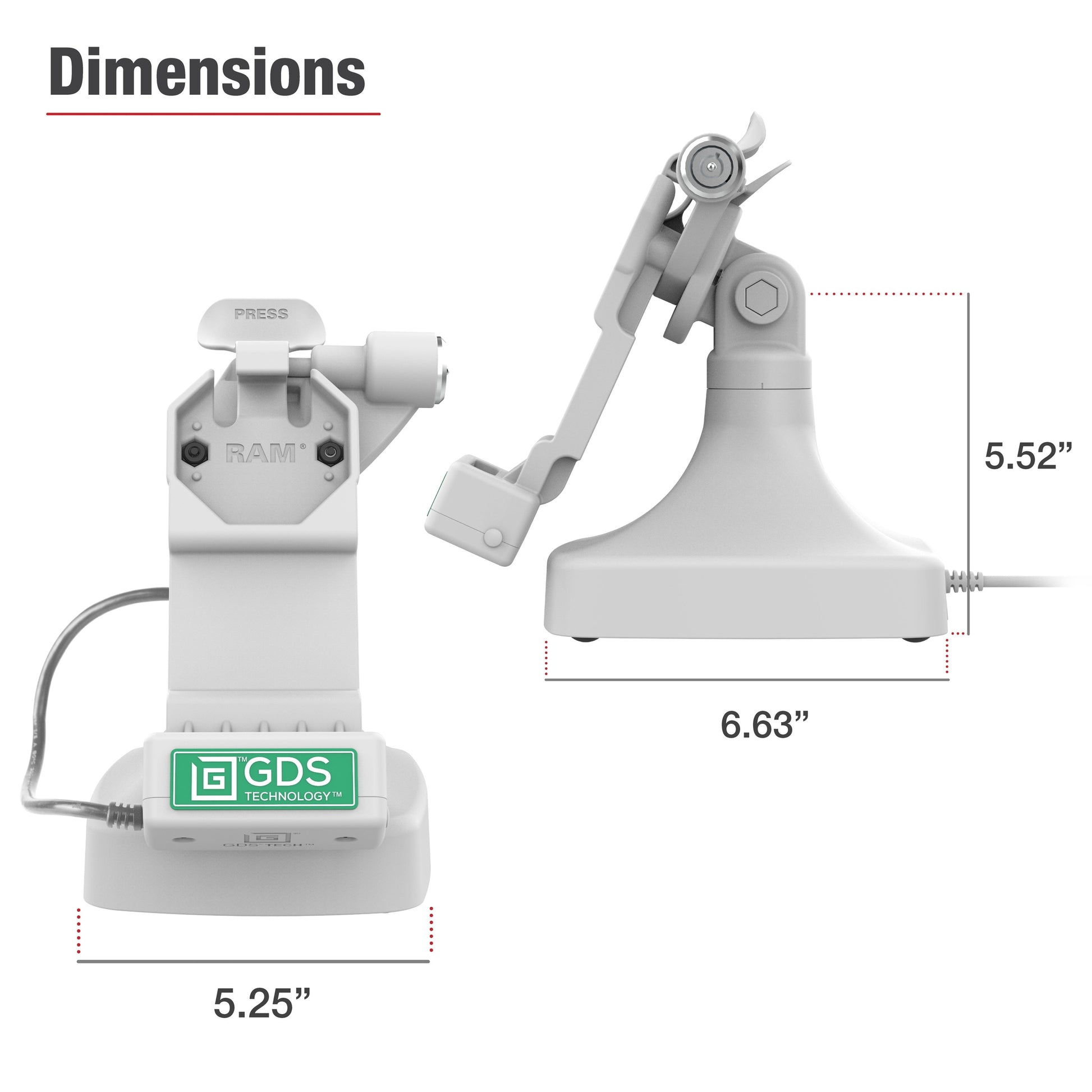 GDS® Uni-Conn™ Locking Tilt & Swivel Dock with PoE + Data - Gray