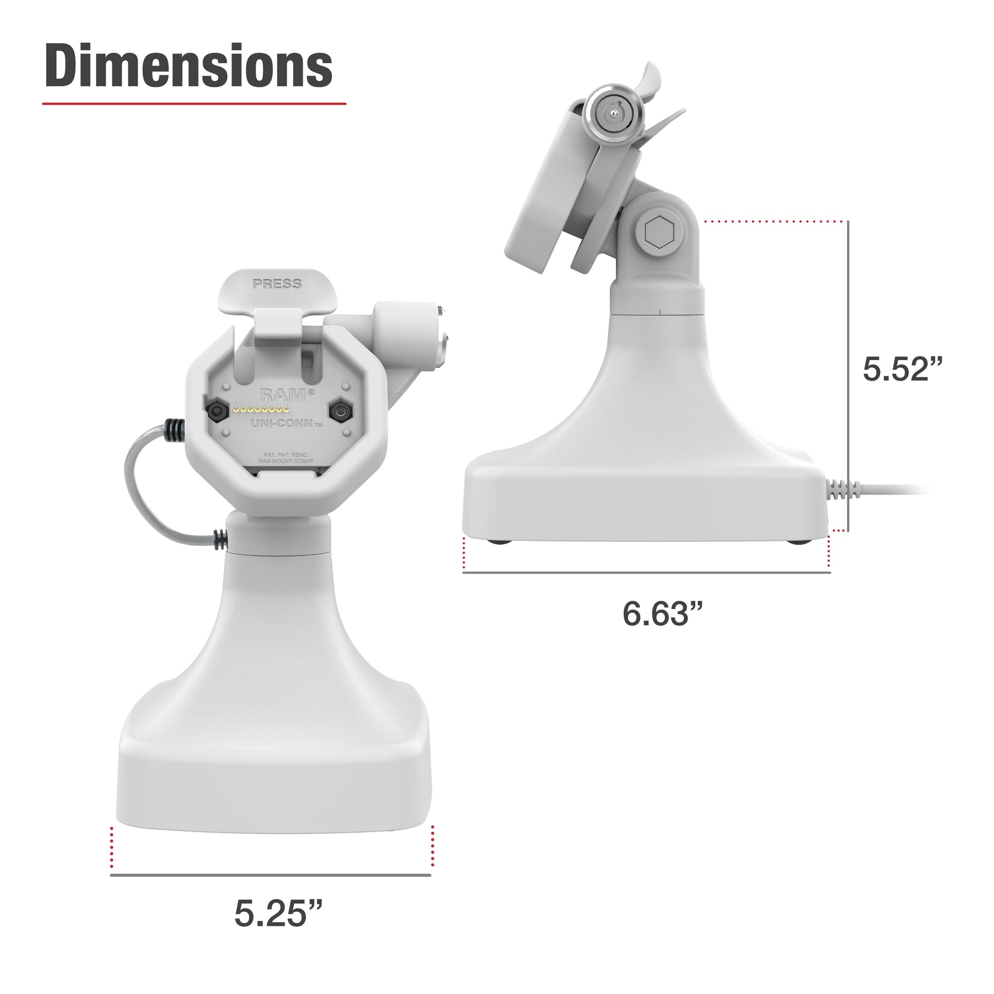 GDS® Uni-Conn™ Powered Locking Tilt & Swivel Dock with PoE + Data - Gray