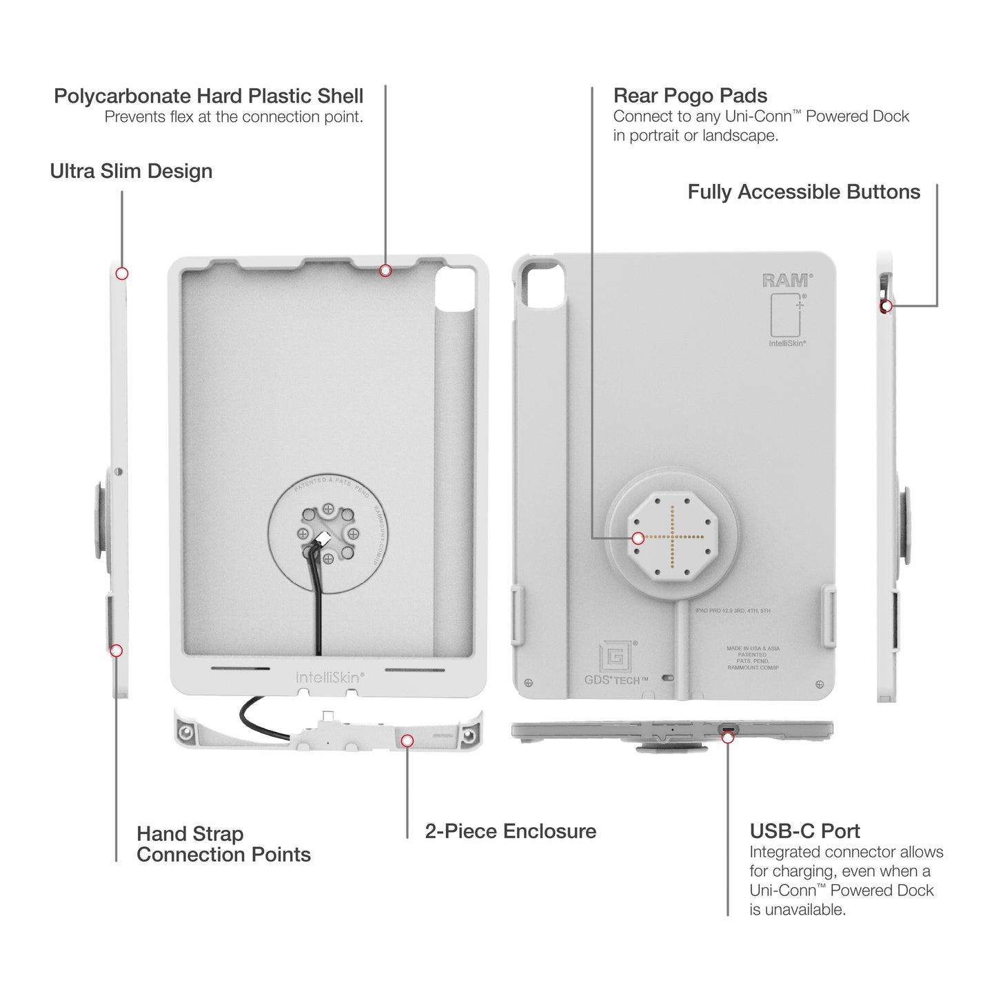 IntelliSkin® Thin-Case™ for iPad Pro 12.9 3-5 Gen (Rear Pogo Pads) Gray