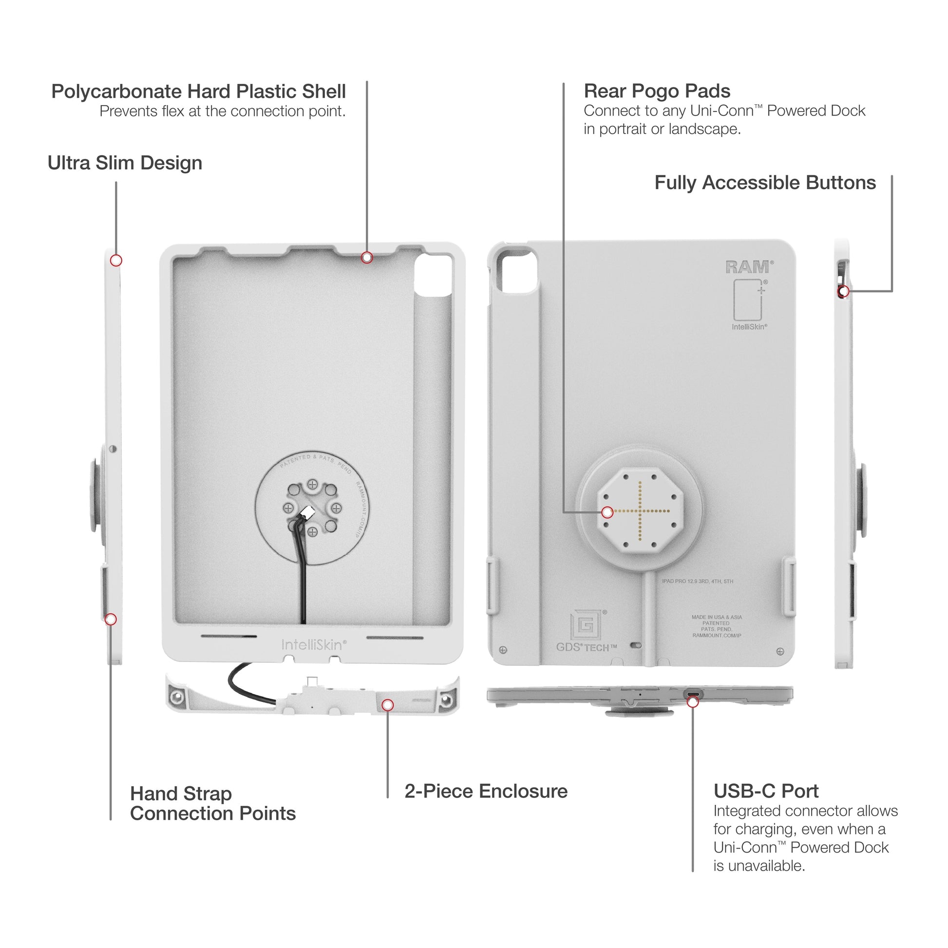 IntelliSkin® Thin-Case™ for iPad Pro 12.9 3-5 Gen (Rear Pogo Pads) Gray