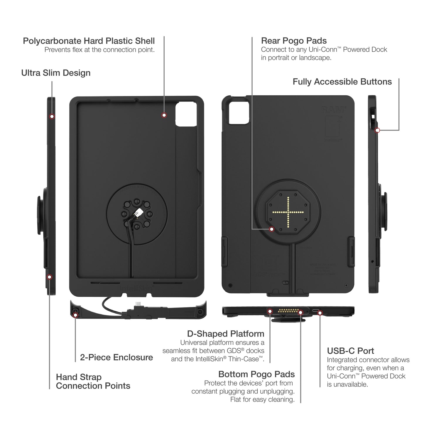 IntelliSkin® Thin-Case™ for iPad Air 11 M2 & M3 D Shape & Rear Pogo Pads