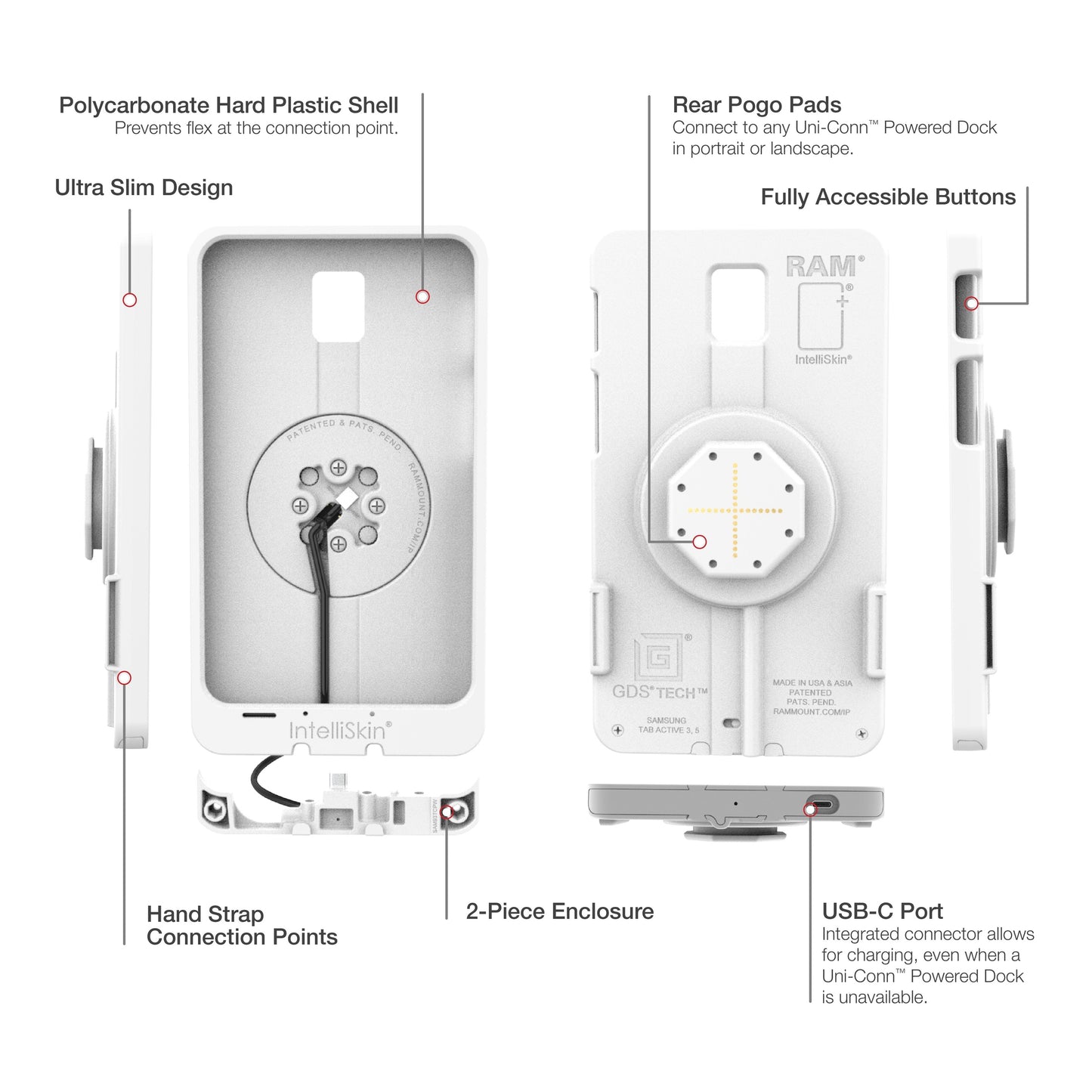 IntelliSkin® Thin-Case™ for Tab Active5 & 3 (Rear Pogo Pads) - Gray