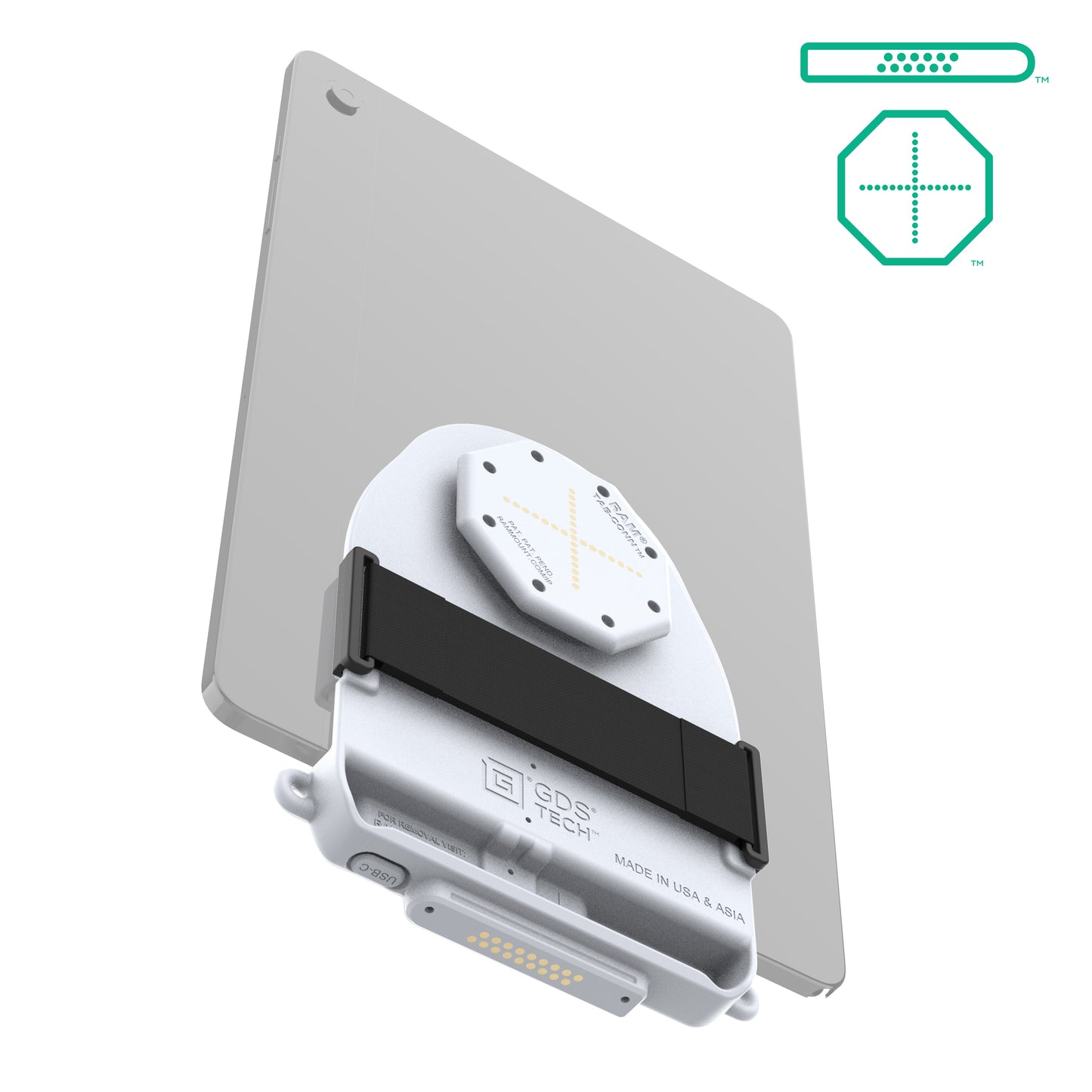 GDS® Tab-Conn™ for Tablets Without Case (D Shape & Rear Pads) - Gray