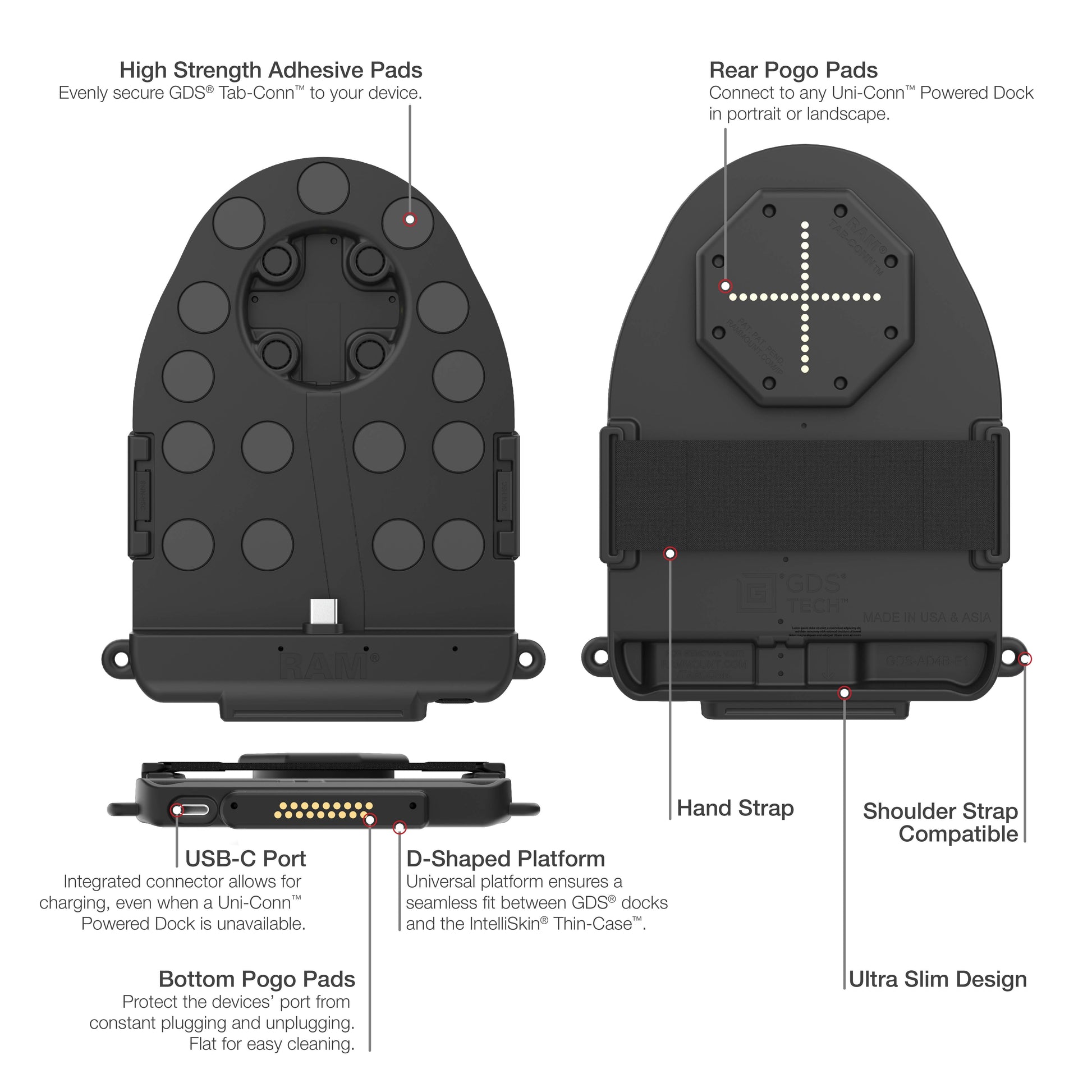 GDS® Tab-Conn™ for Tablets Without Case (D Shape & Rear Pogo Pads)