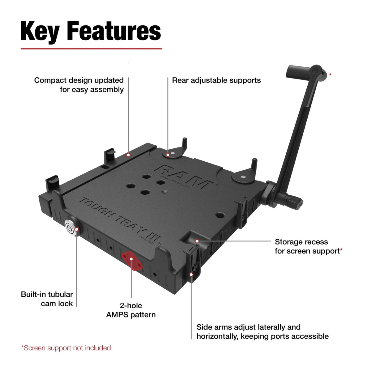 RAM® Tough-Tray™ III Spring Loaded Laptop Tray