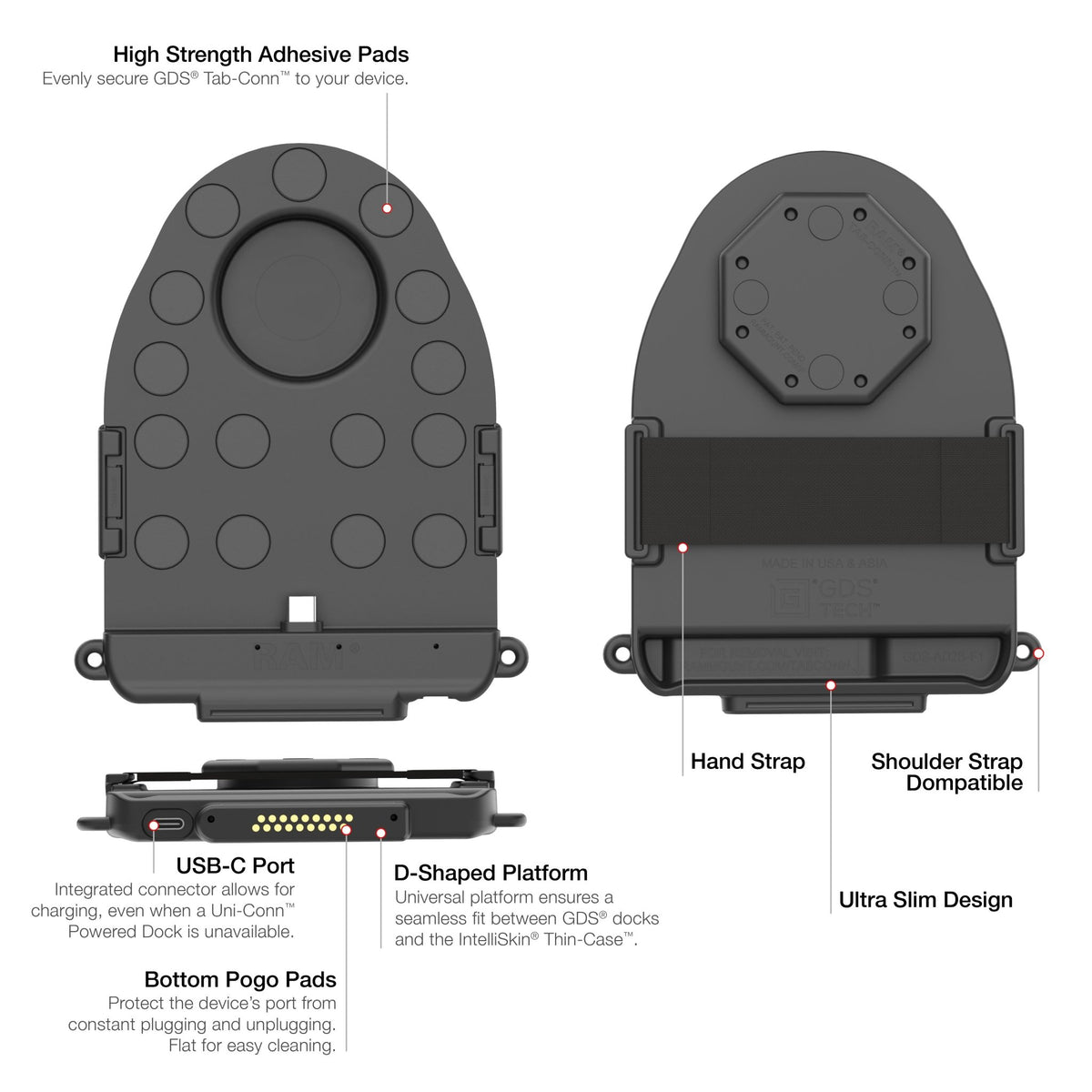 GDS® Tab-Conn™ for Folio Style Cases (D Shape Pogo Pads)